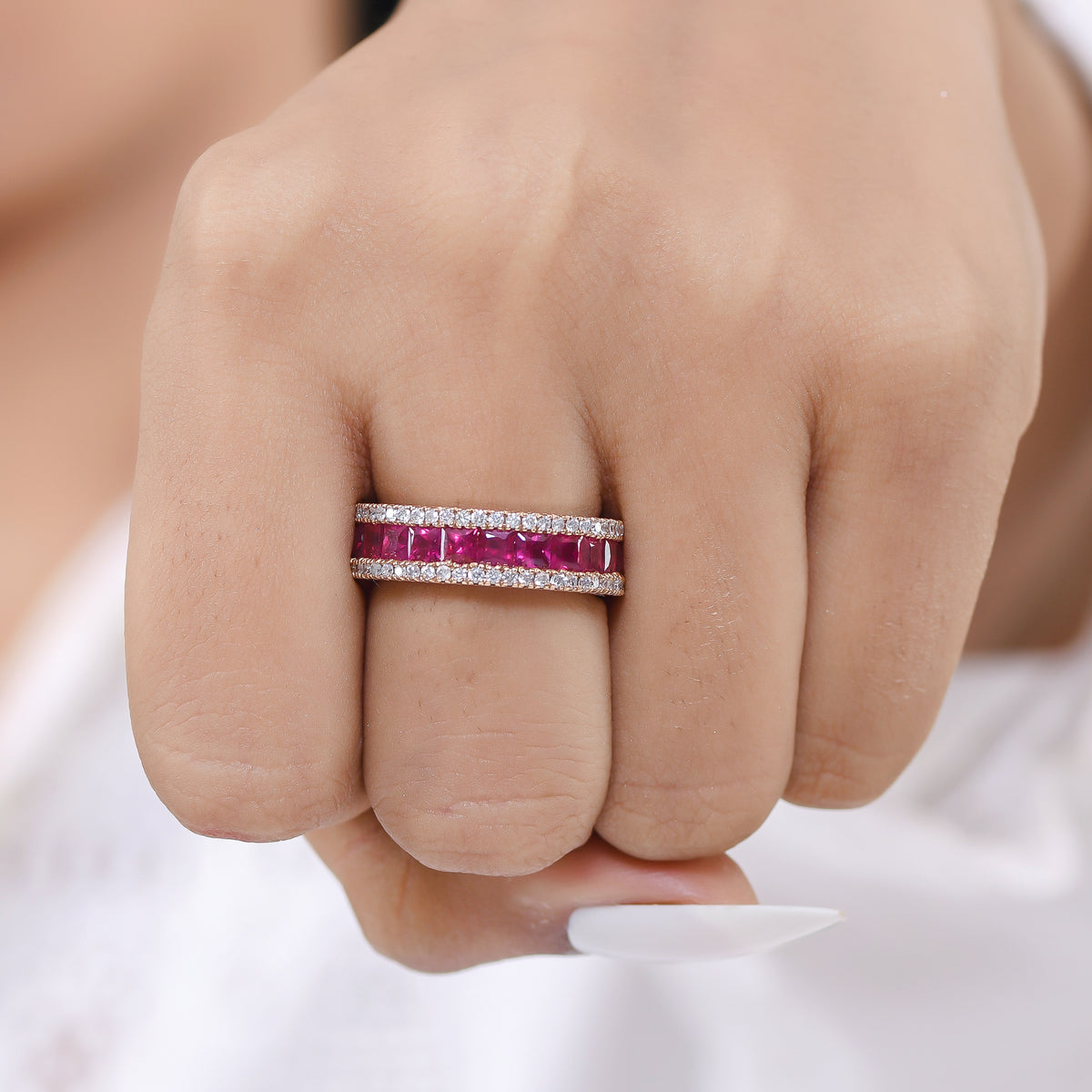 Ruby Princess Cut Diamond Ring
