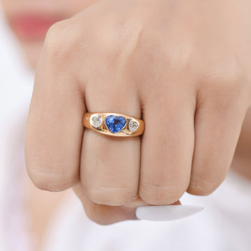 Blue Sapphire Heart and Diamond Chunky Ring