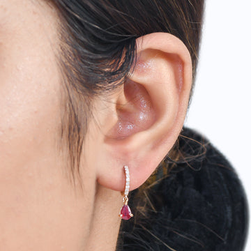 Ruby Pear Diamond Mini Huggies Earrings