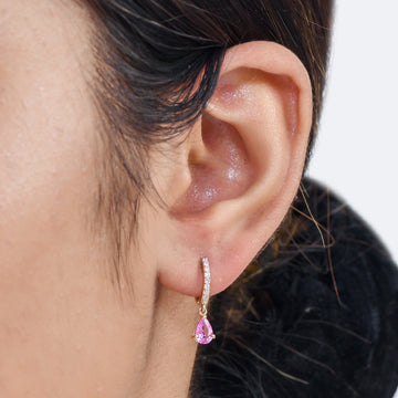 Pink Sapphire Pear Diamond Mini Huggies Earrings