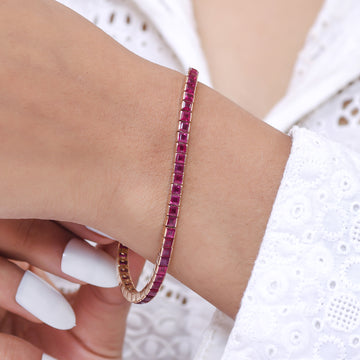 Ruby Princess Cut Channel Set Tennis Bracelet