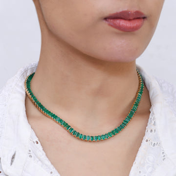 Emerald Octagon Prong set Tennis Necklace