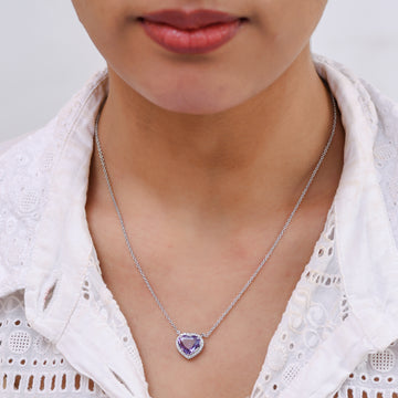 Purple Sapphire Heart With Diamond Pendant
