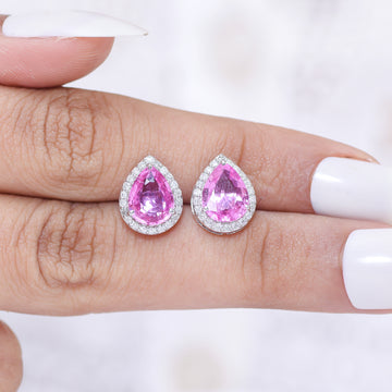 Pink Sapphire Pear Diamond Studs