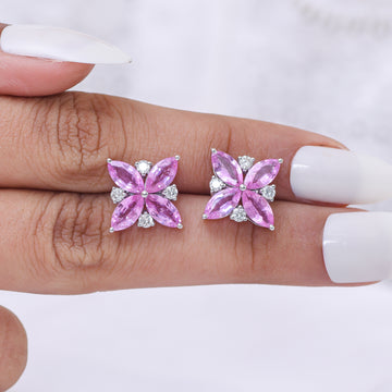 Pink Sapphire Diamond Earring Studs