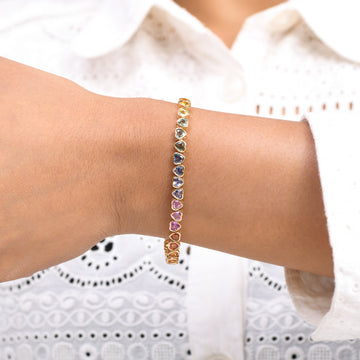 Rainbow Sapphire Heart Bezel Set Bracelet