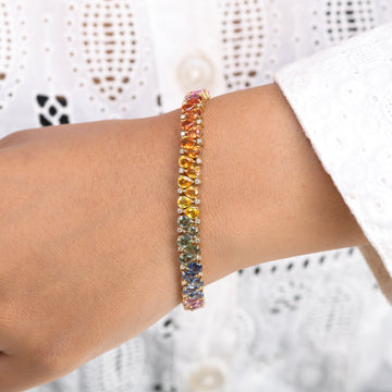 Rainbow Sapphire Pear And Diamond Bracelet