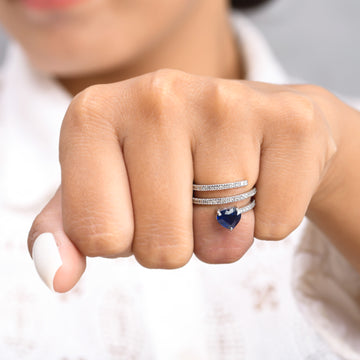 Blue Sapphire Heart and Diamond Spiral Ring