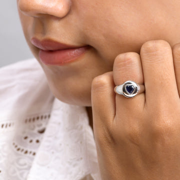 Blue Sapphire Heart Signet Ring