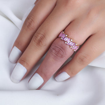 Pink Sapphire Baguette Cut Diamond Ring