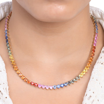 Rainbow Sapphire 5MM Heart Necklace