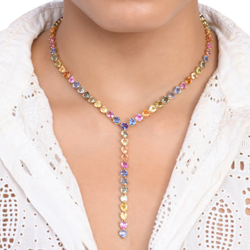 Rainbow Sapphire Heart Y Necklace