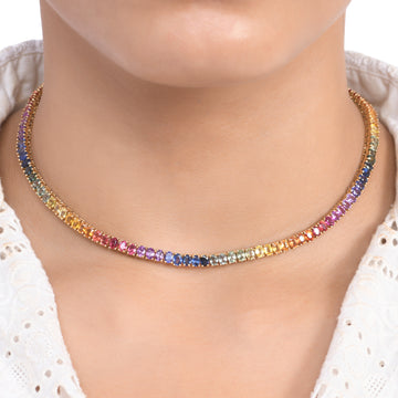 Rainbow Sapphire Oval Tennis Necklace