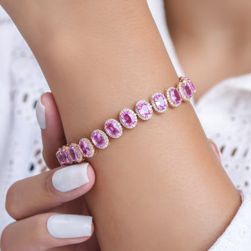 Pink Sapphire Oval Diamond Tennis Bracelet