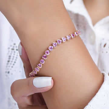 Pink Sapphire Bezel Set Heart Tennis Bracelet