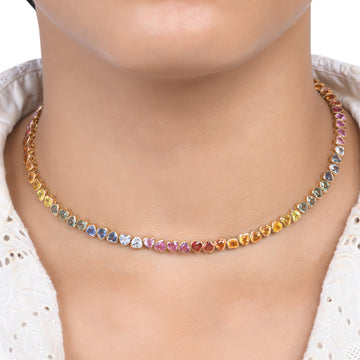 Rainbow Sapphire Upside Down Heart Necklace