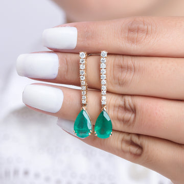 Emerald Pear Diamond Earrings
