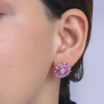 Pink Sapphire Marquise Flower Studs