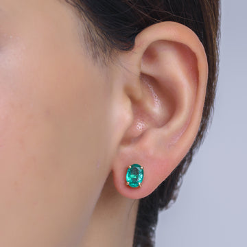 Emerald Oval Prong Set Earrings