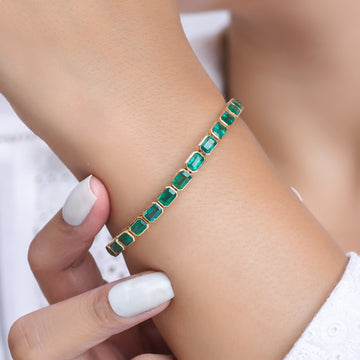 Emerald East West Octagon Bezel Set Bracelet