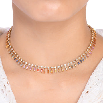 Rainbow Sapphire Dot and Dash Necklace