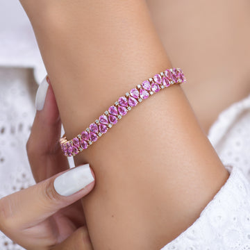 Pink Sapphire Pear Cut Upside Down Tennis Bracelet