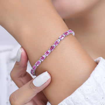 Pink Sapphire Octagon Diamond Tennis Bracelet
