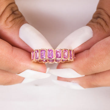 Pink Sapphire Emerald Cut Bezel Set Ring