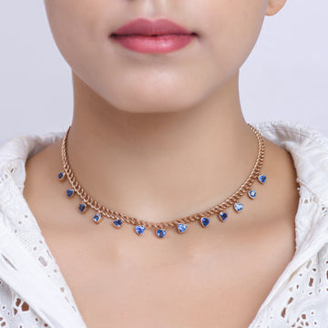 Blue Sapphire Heart Cuban Chain Necklace