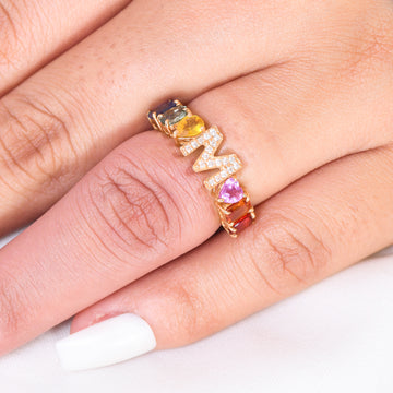 Rainbow Sapphire Initial Name Eternity Band