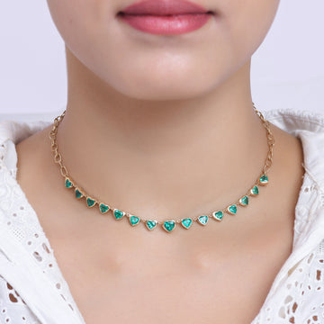 Emerald Heart Bezel Set Link Chain Necklace