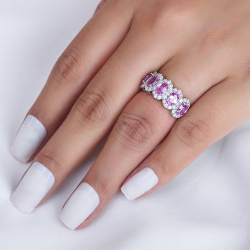 Pink Sapphire Oval Diamond Five Stone Ring
