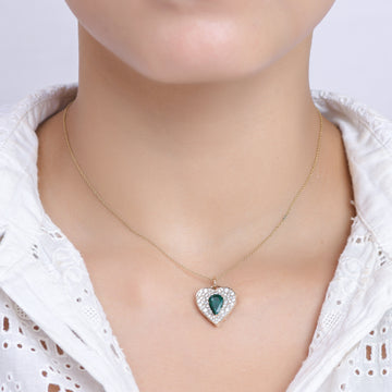 Emerald Pear With Diamond Heart Shape Pendant