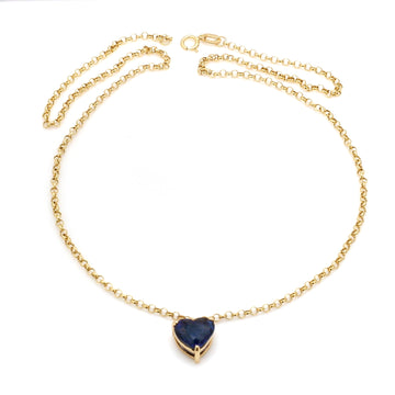 Blue Sapphire Heart Link Chain Necklace