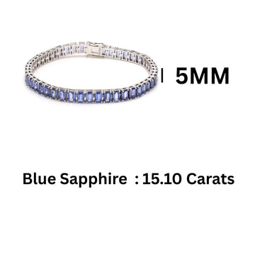 Blue Sapphire Tennis Bracelet Gold Emerald-Cut Line Bracelet | Jewels Park