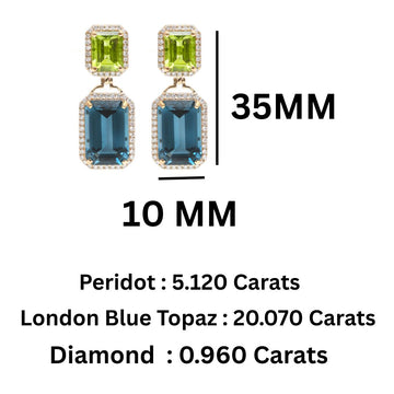 Peridot & London Blue Topaz Emerald-Cut Halo Dangle Earrings Gold – Jewels Park