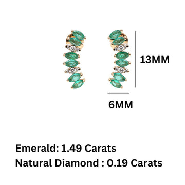 Emerald Ear Climbers Gold – Natural Marquise Emerald & Diamond Earrings – Elegant Statement Jewelry