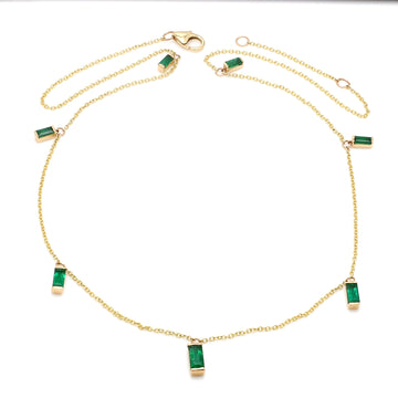Emerald Bar Set Baguette Shape Chain Necklace