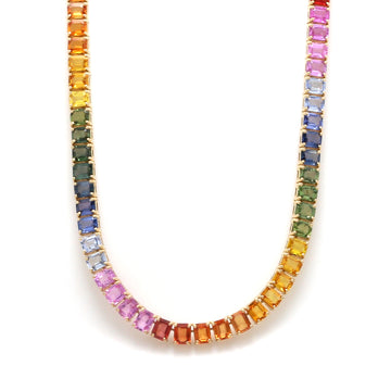 Rainbow Sapphire Emerald  Cut Tennis Necklace (Big)