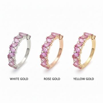 Marquise Pink Sapphire & Diamond Ring Gold | Floral Cluster Band Fine Jewelry