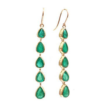 Emerald Pear Bezel Set Long Earrings