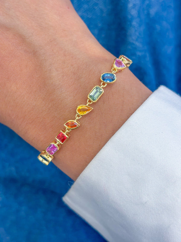 JPBRC-1130/8717 Rainbow Sapphire Mix Shape Bezel Set Bracelet