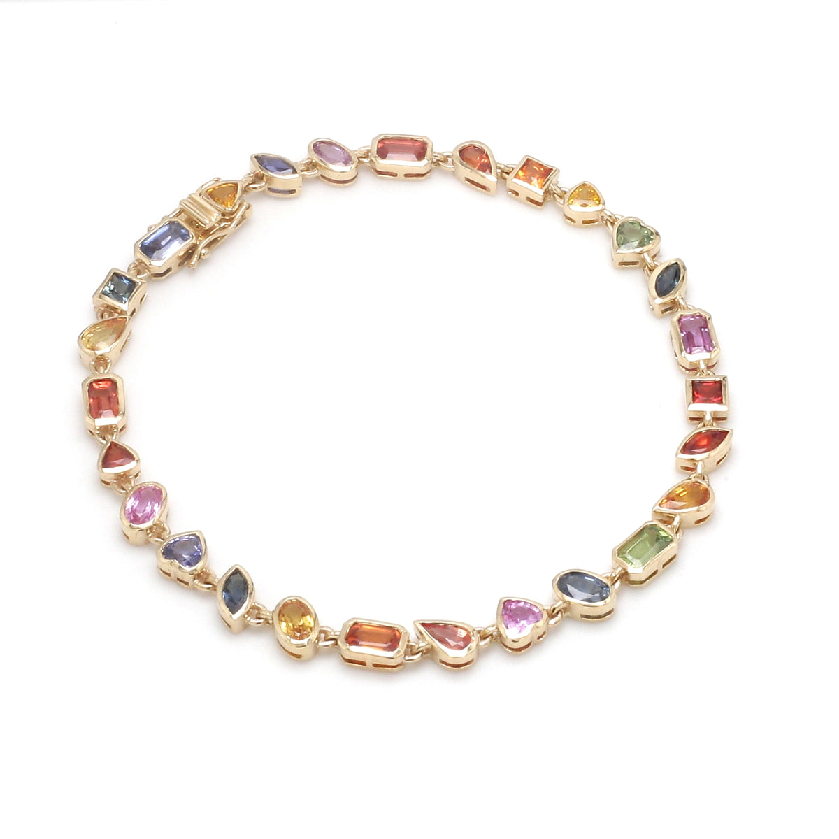 Rainbow Sapphire Mix Shape Bezel Set Bracelet