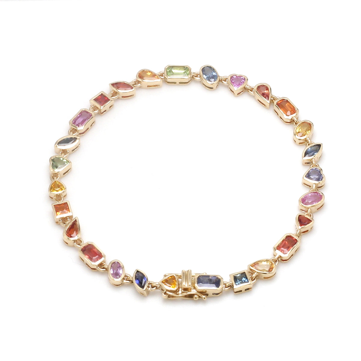Rainbow Sapphire Mix Shape Bezel Set Bracelet