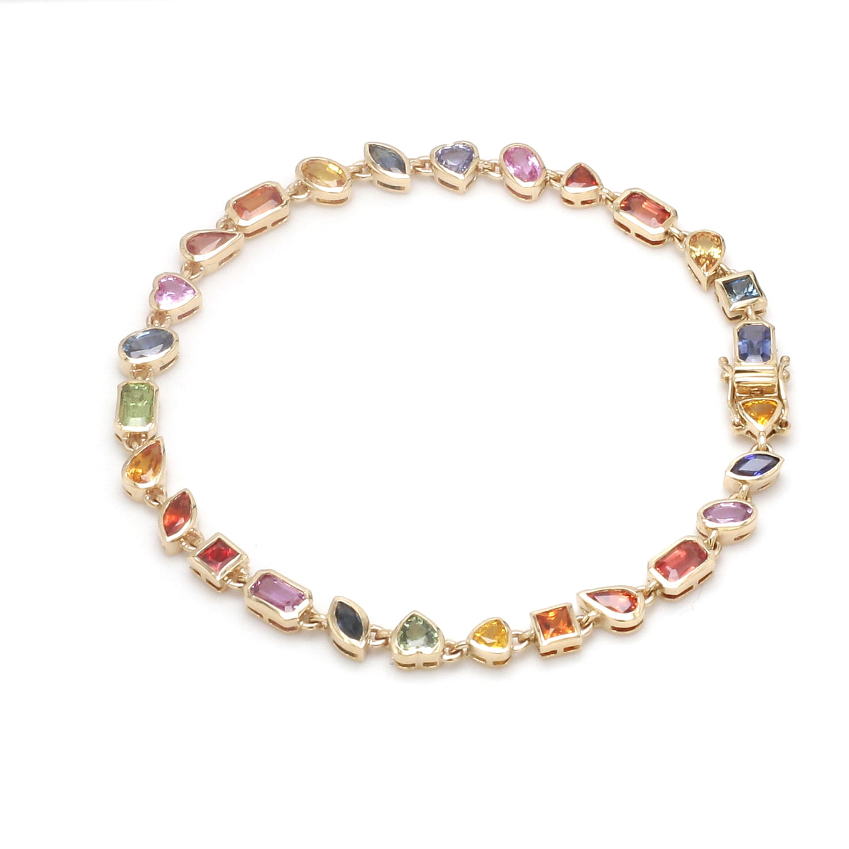 Rainbow Sapphire Mix Shape Bezel Set Bracelet
