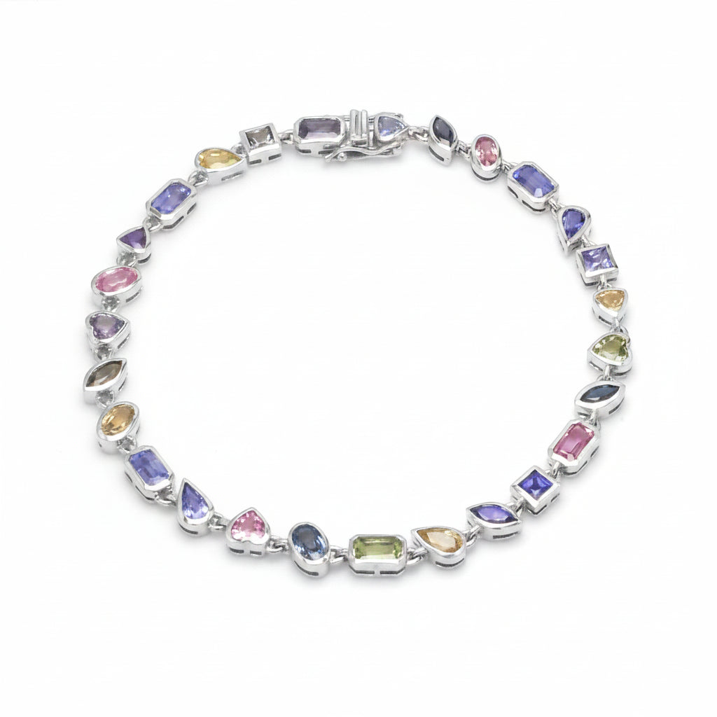 Rainbow Sapphire Mix Shape Bezel Set Bracelet