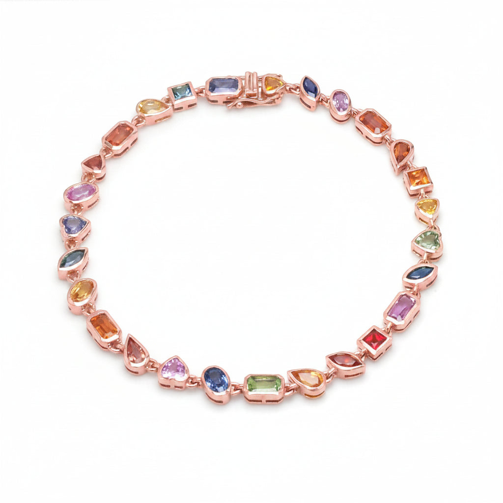 Rainbow Sapphire Mix Shape Bezel Set Bracelet