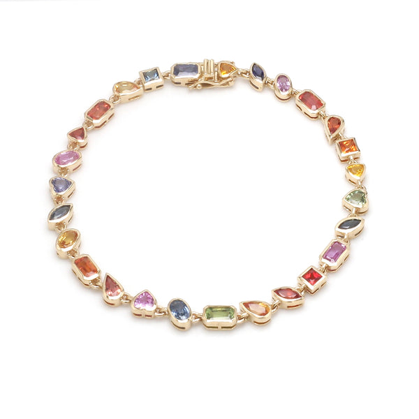 JPBRC-1130/8717 Rainbow Sapphire Mix Shape Bezel Set Bracelet