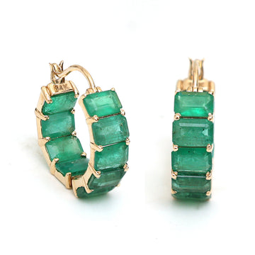 Emerald Hoop Earrings | 14K 18K Solid Gold | Natural Emerald Huggie Hoops | May Birthstone Jewelry