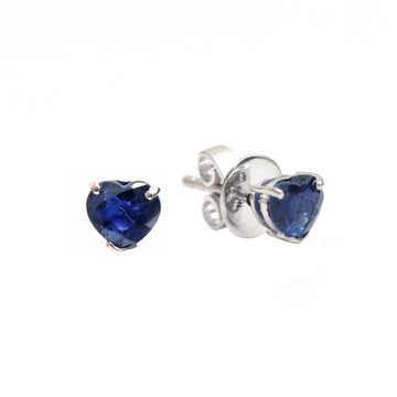 Blue Sapphire Heart Studs